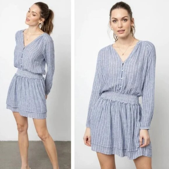 Rails Jasmine Linen Blend Drop Elastic Waist Dress Tibet Stripe Size Medium - Picture 1 of 14